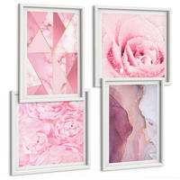 BILDER SET 4er Set - 50x50 cm & 40x60 cm Weißer Rahmen - Rosa geometrische Pfingstrosen - Weiß, Kunststoff (50/50cm) - TULUP