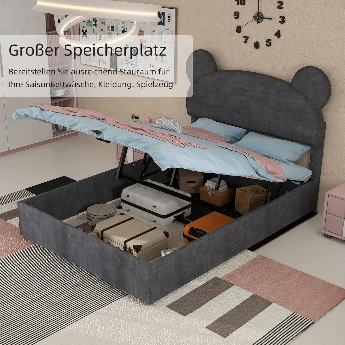 POLSTERBETT 140/200 cm in Grau Stoff mit Bettkasten - Grau, Holzwerkstoff/Textil (140/200cm) - WISHDOR