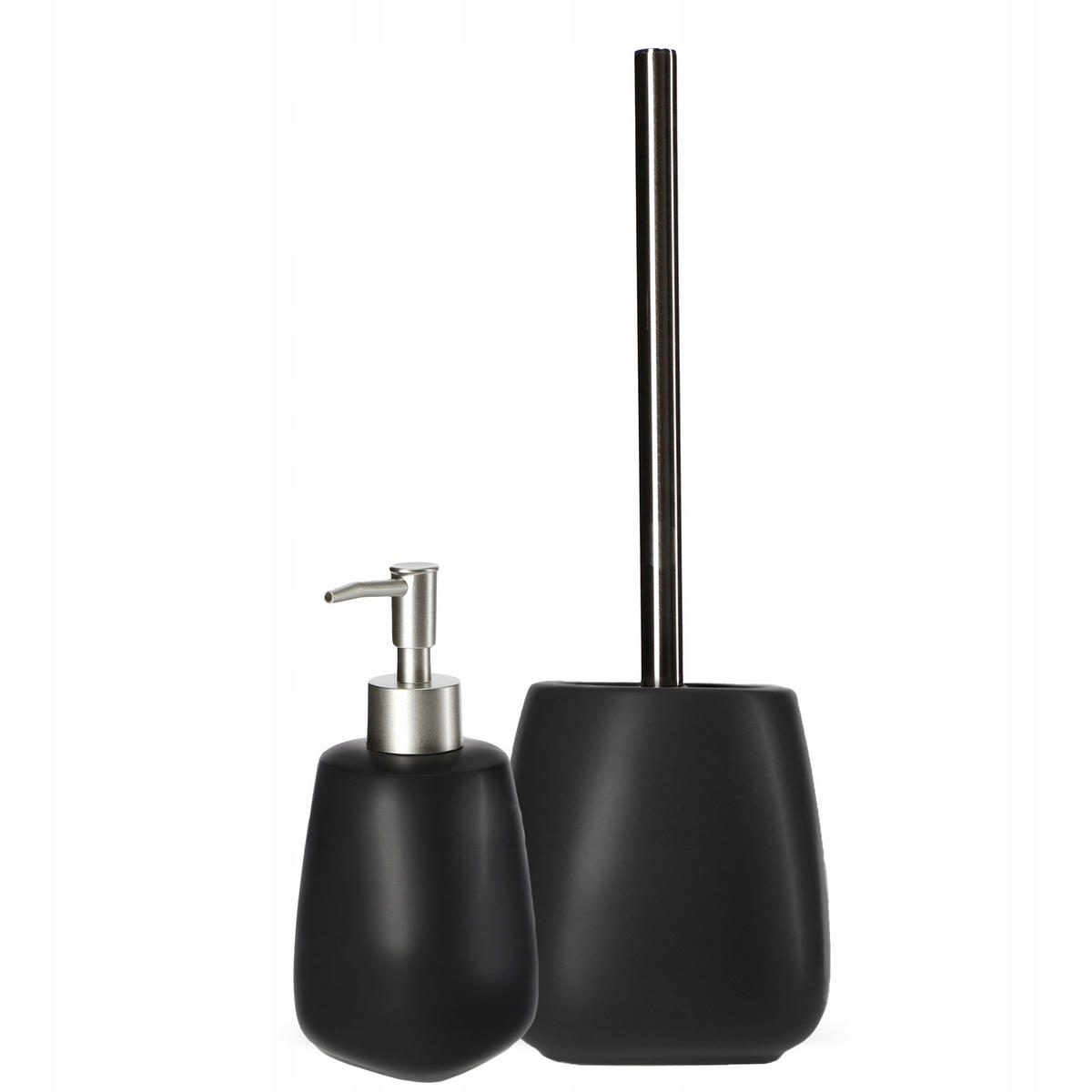 BADEZIMMERSET SEIFENSPENDER + WC-Bürstengarnitur, schwarz - Schwarz, Keramik/Kunststoff (12/36cm) - KADAX