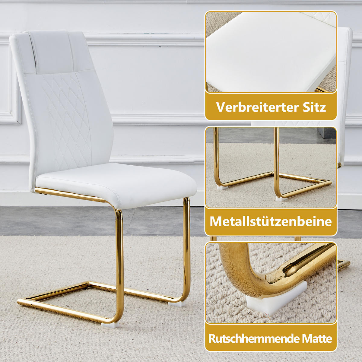 SCHWINGSTUHL DE-36497 4er-Set mit goldenen Metallbeinen Weiß - Goldfarben, Metall (48/97/41cm) - ComfortXL