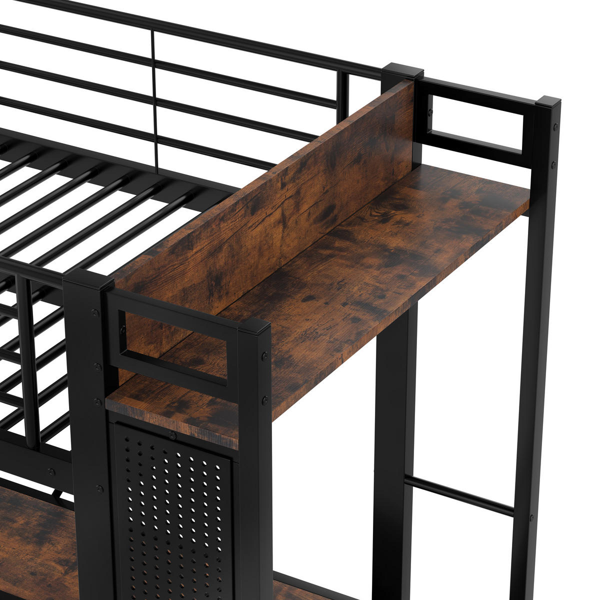 HOCHBETT 90/200 cm Schwarz mit Schreibtisch und LED-Beleuchtung - Schwarz, Metall (90/200cm) - OKWISH