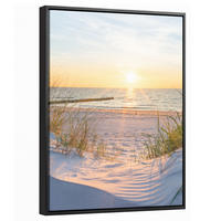 LEINWAND Bilder mit Rahmen - Strand - Sonne - Düne - Gras - Sand - Horizont - 30x40 - Hellblau, Textil (30/40cm) - MuchoWow