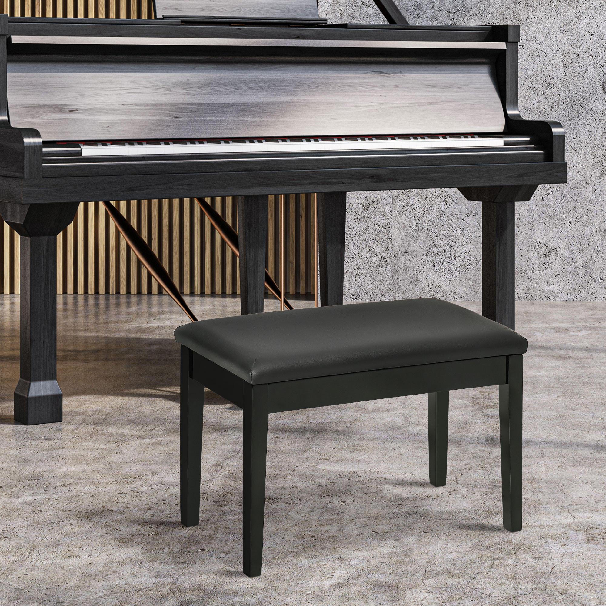 KLAVIERBANK, Klavierhocker, Schwarz - Schwarz, Holz (35/49/75cm) - HOMCOM