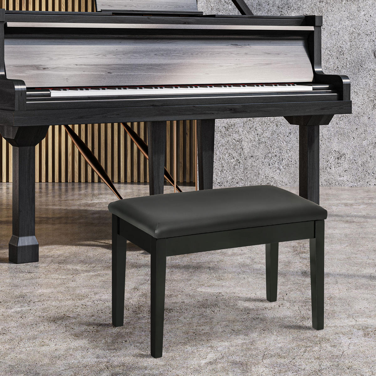 KLAVIERBANK, Klavierhocker, Schwarz - Schwarz, Holz (35/49/75cm) - HOMCOM