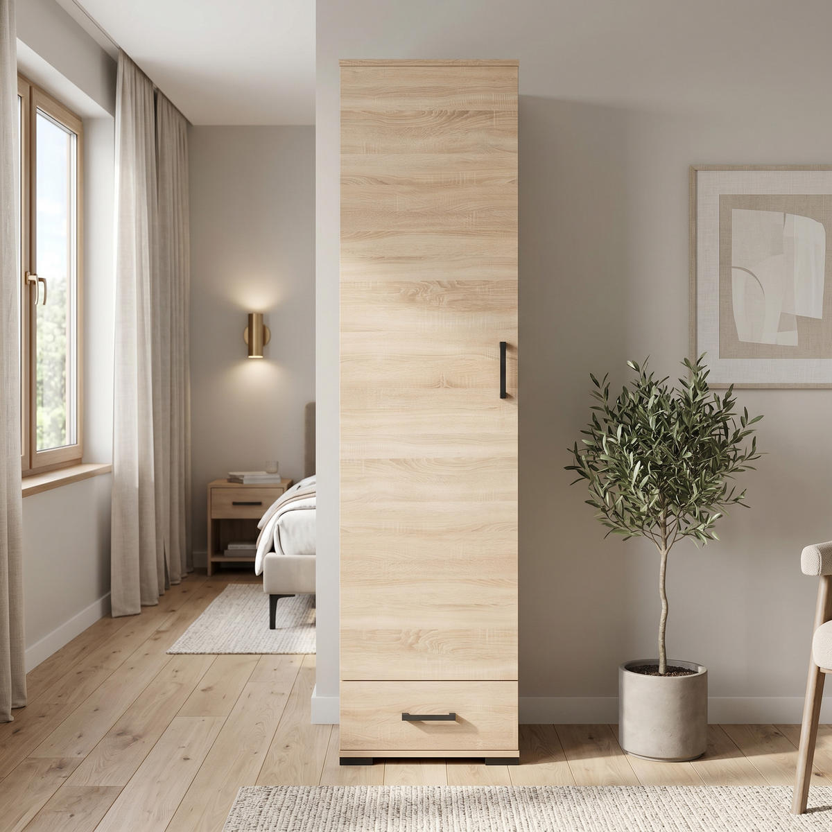 DREHTÜRENSCHRANK ALBANO 50/186/40cm 1-türig Sonoma Eiche - Sonoma Eiche, Holzwerkstoff (50/186/40cm) - MASSENO