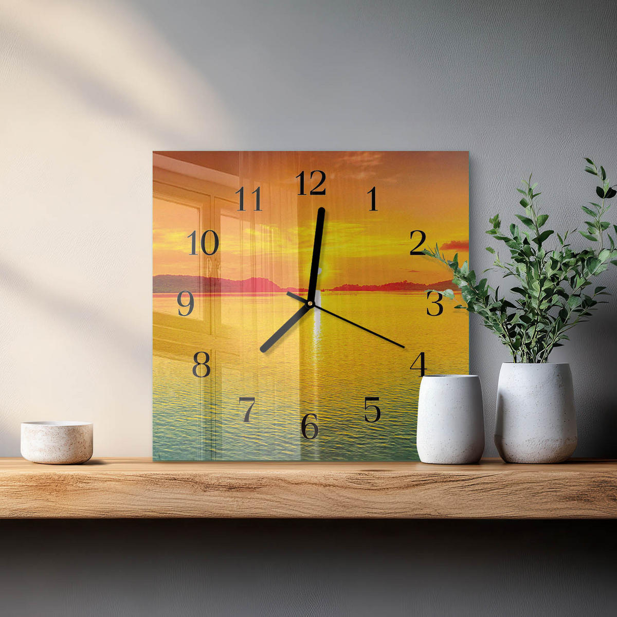 WANDUHR 30x30 cm - Sonnenuntergang - Orange, Glas (30/30/0.4cm) - TULUP