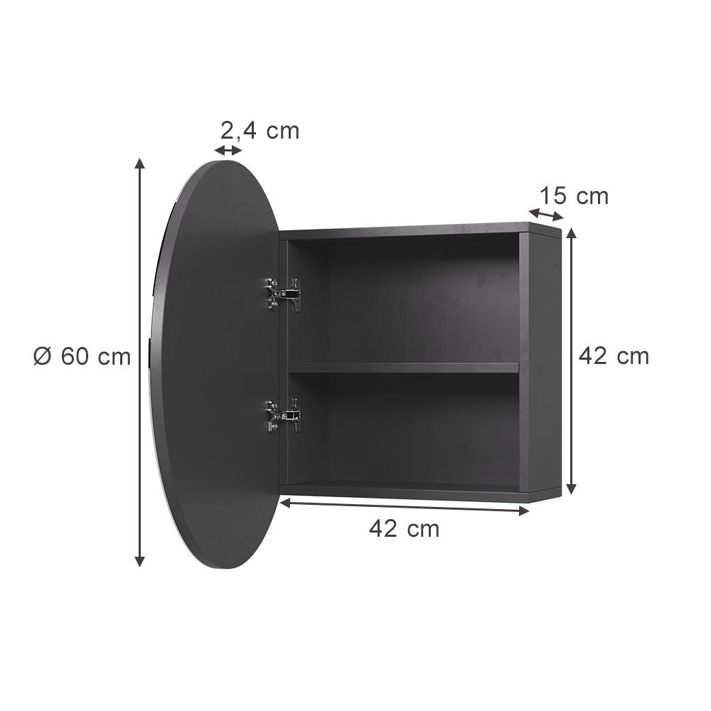 BADSPIEGELSCHRANK Loki Anthrazit 60 x 60 cm mit 2 Fächern - Anthrazit, Holzwerkstoff (60/60/17.4cm) - Vicco