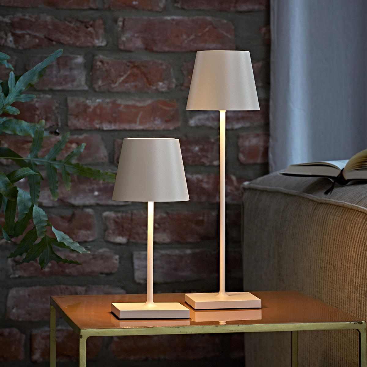 LED Akku-Tischlampe, Nuindie mini 3.0 2er-Set, dünenbeige - Beige, Metall (25/10/25cm) - Sigor