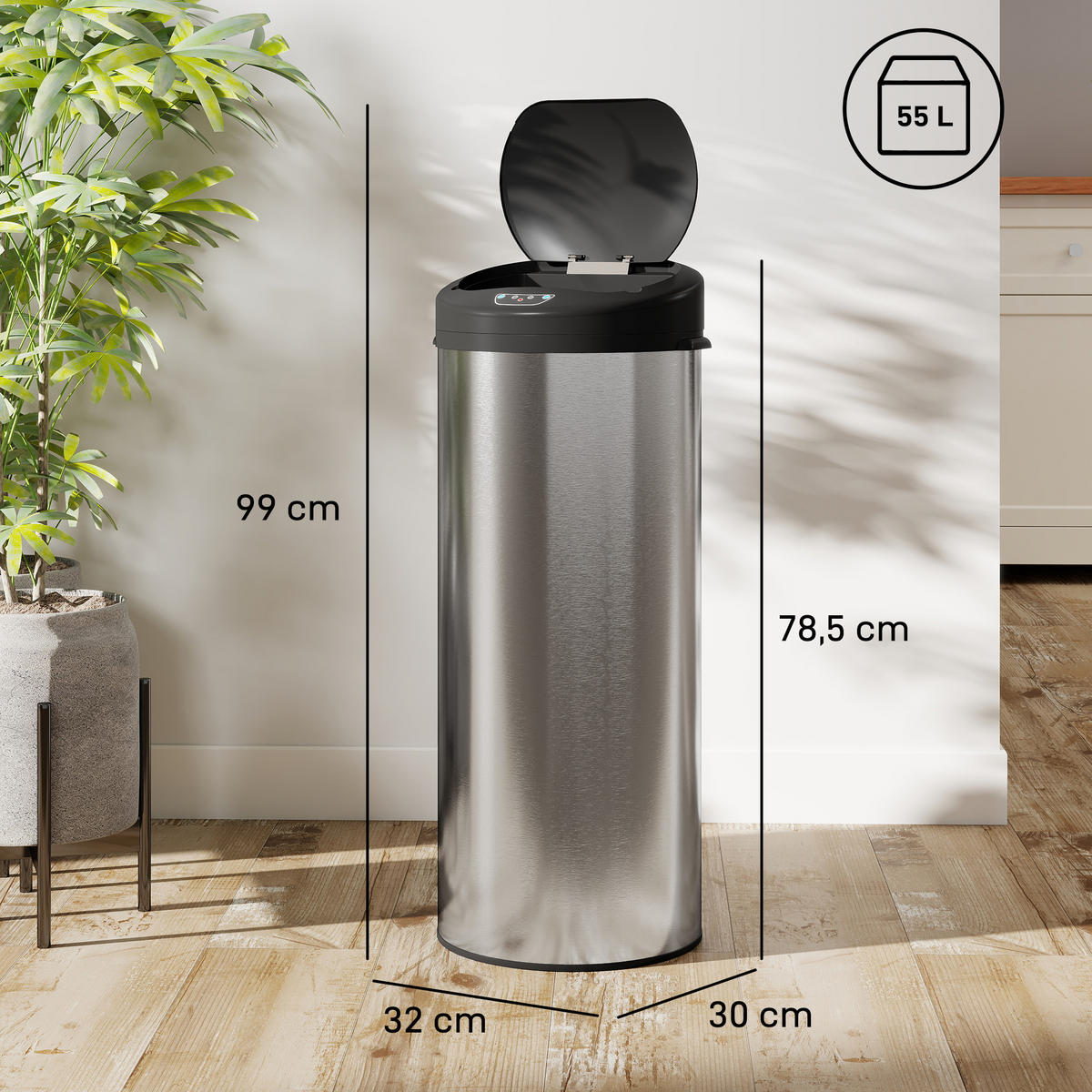 SENSOR-MÜLLEIMER Edelstahl Kunststoff Silber - Silberfarben, Metall (30/78.5/32cm) - HOMCOM