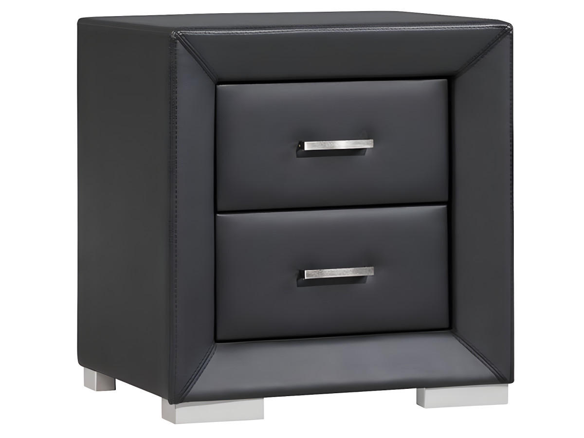NACHTTISCH mit 2 Schubladen - Kunstleder - Schwarz - CAPITOLE - Schwarz, Leder (43/54.5/51.5cm) - Vente-Unique