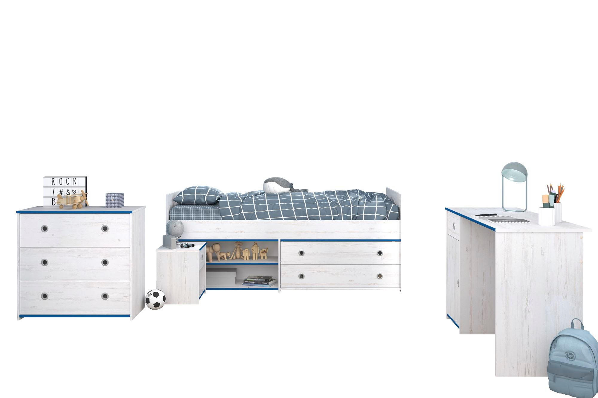 KINDERZIMMER SET Parisot Smoozy 4-tlg. Holzdekor Kiefer Weiß/Blau - Blau/Weiß, Kunststoff (100/1/200cm) - 58aufmkessel