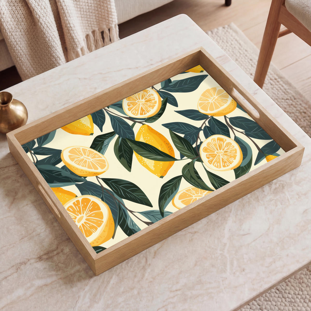 TABLETT - Zitronen - Früchte - Blätter - Gelb - Grün - Beige - 50x35 cm - Gelb, Holz (50/5/5cm) - OnlyWow