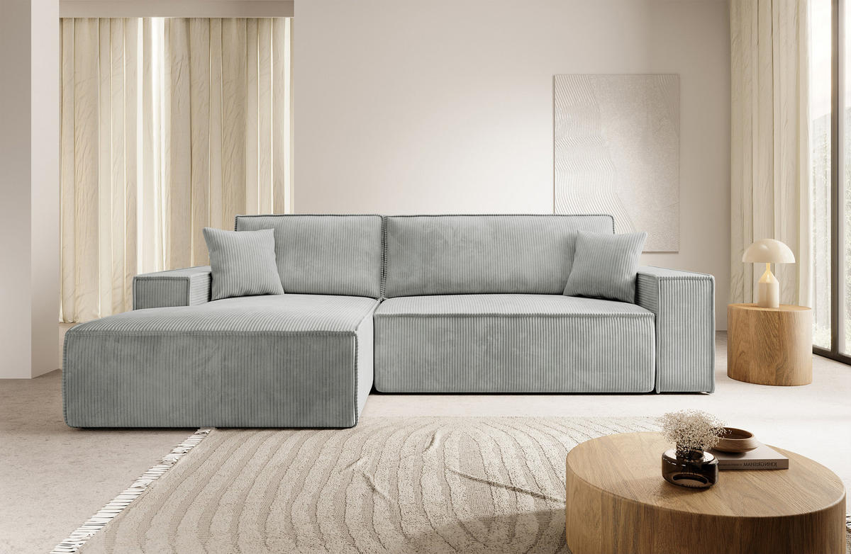 ECKSOFA Farese Hellgrau Cordbezug - Hellgrau/Schwarz, Kunststoff/Textil (267/167cm) - Selsey