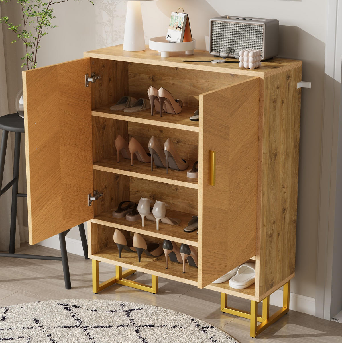 SCHUHSCHRANK aus MDF 80x38x100cm in Natur mit Soft-Close - Naturfarben, Holzwerkstoff (80/100/38cm) - Modfu