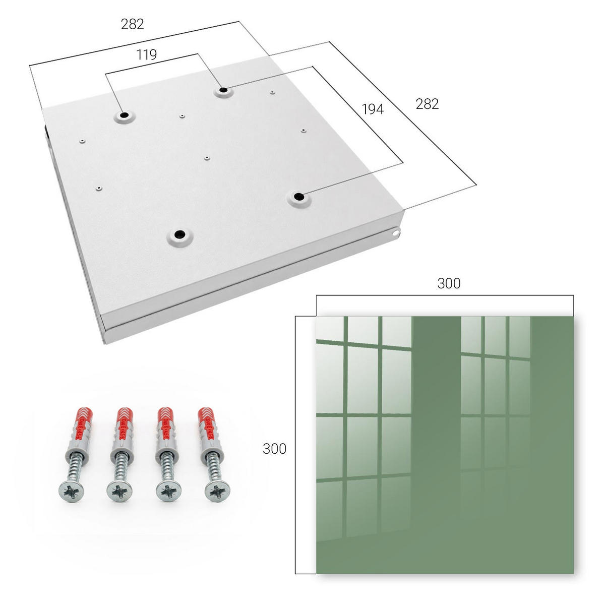 SCHLÜSSELBOX Weiß 30x30 cm – Türöffnung nach rechts - Gedämpftes Grün - Grün, Metall (30/30/5cm) - TULUP