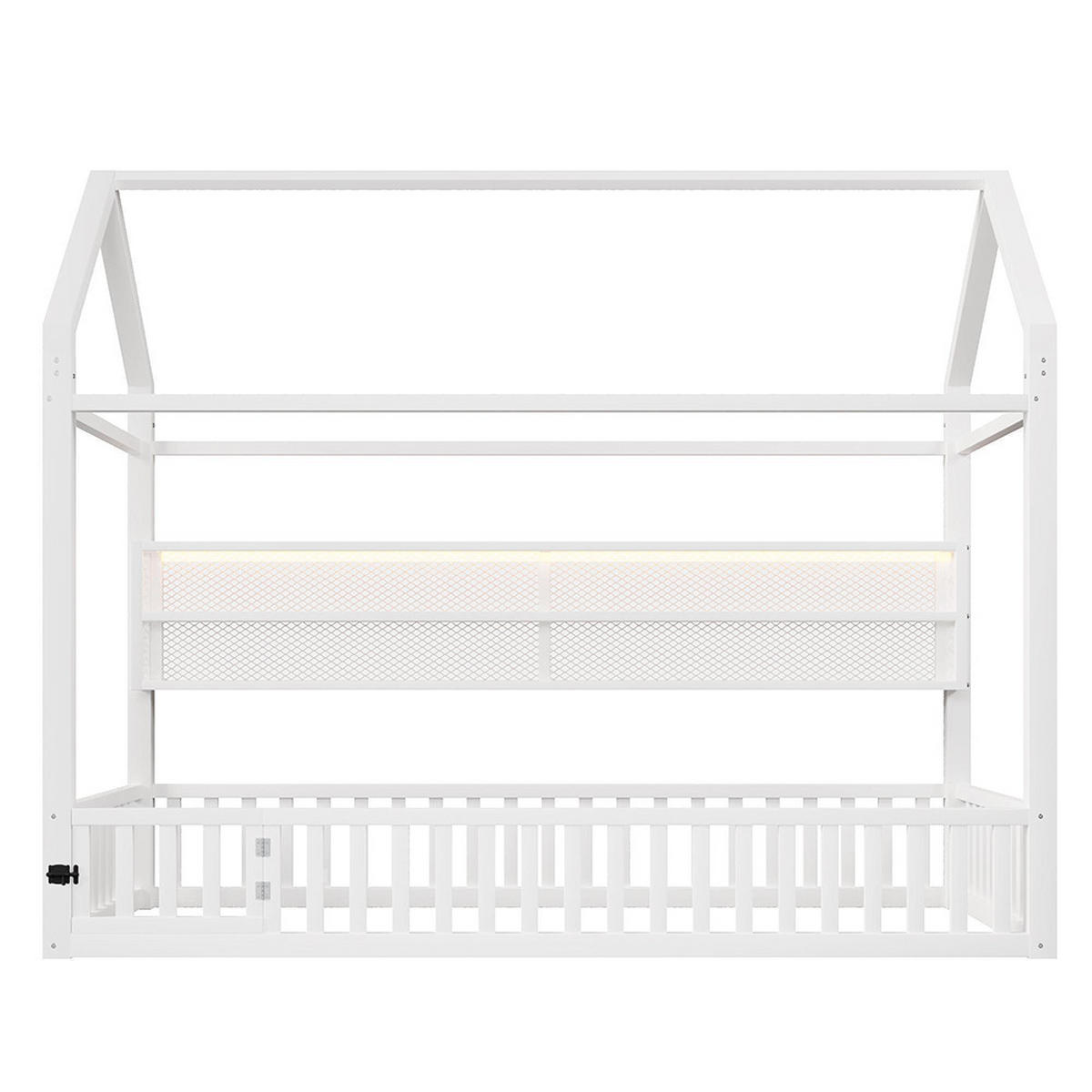 HAUSBETT 90x200 cm mit Zaun und LED-Beleuchtung, Weiß - Weiß, Metall (90/200cm) - KOMHTOM