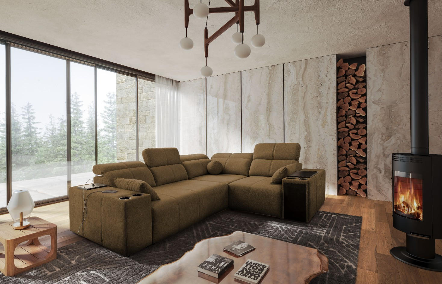 ECKSOFA Mit Schlaffunktion USB Und Verstellbarer Rückenlehne Mindy II Braun Rechts - Braun, Holz/Textil (288/219cm) - Kaiser Möbel