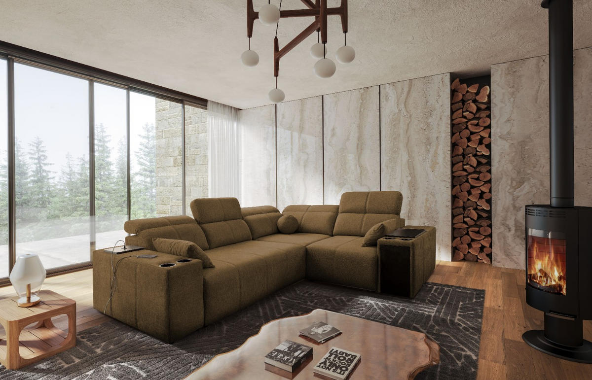 ECKSOFA Mit Schlaffunktion USB Und Verstellbarer Rückenlehne Mindy II Braun Rechts - Braun, Holz/Textil (288/219cm) - Kaiser Möbel