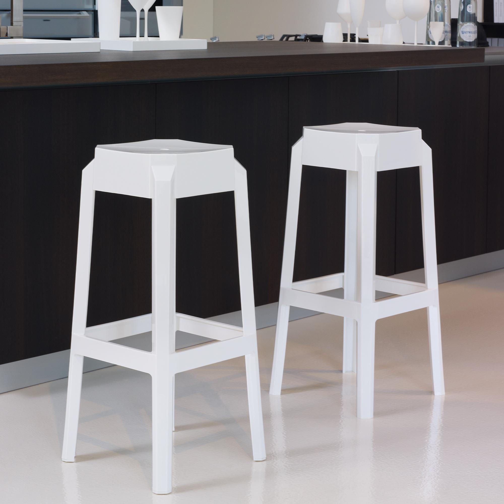 BARHOCKER Kunststoff weiß glanz - Eukalyptusholzfarben/Weiß Hochglanz, Kunststoff (36/75/36cm) - CLP