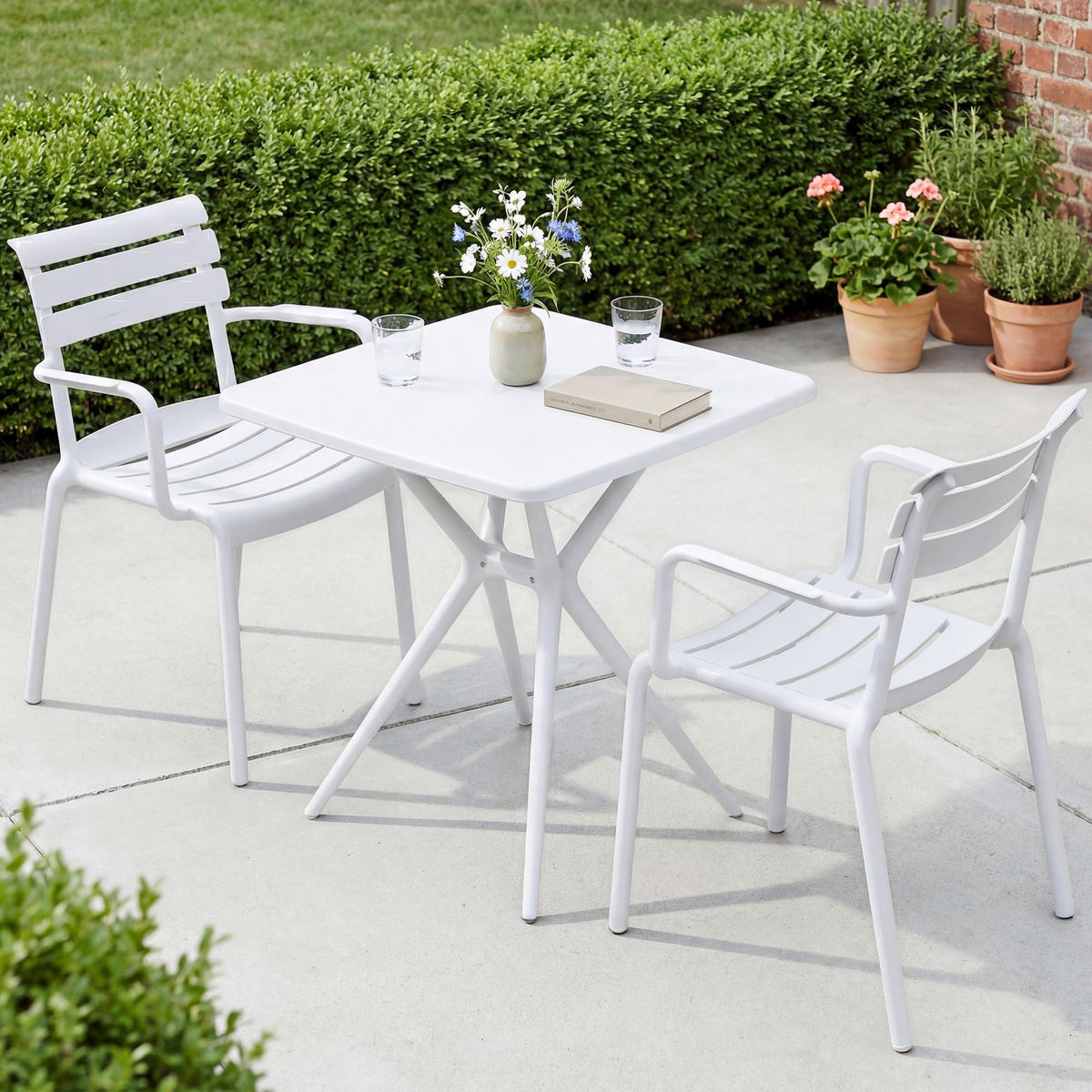 GARTENMÖBEL-SET Nora 2 Stühle 186x72x82cm Kunststoff Weiß Balkonset - Weiß, Kunststoff - DELUKE
