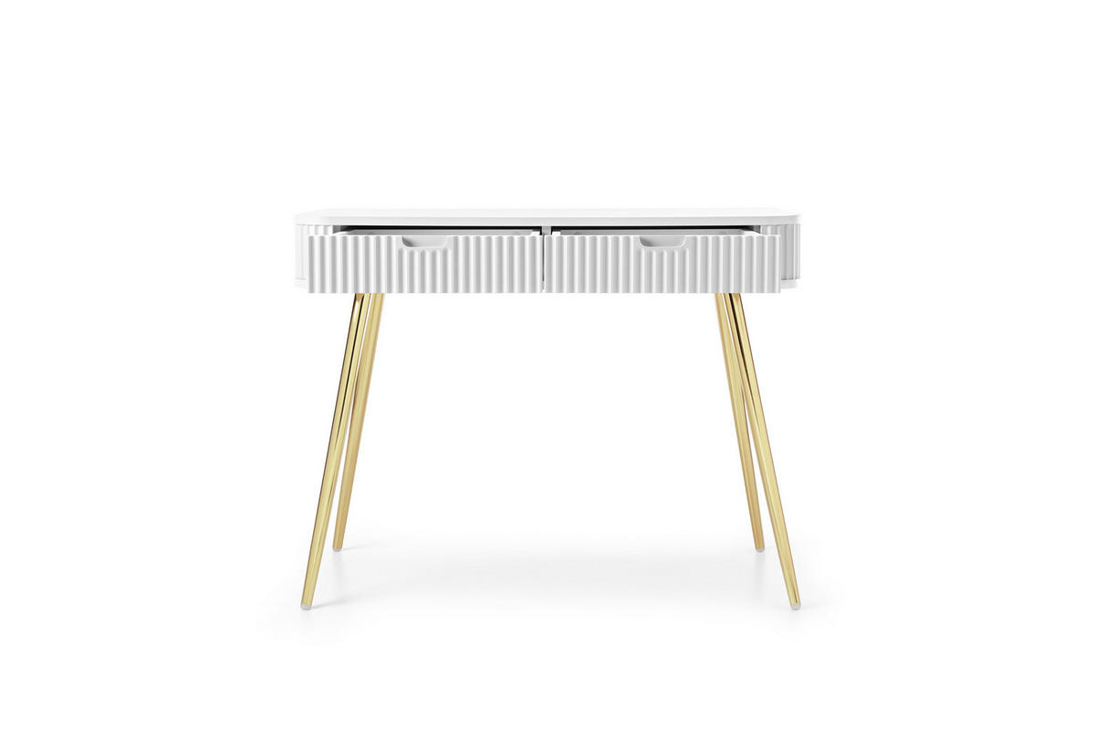 KONSOLENTISCH PORTO (Oval, Rillenfront, Weiß Matt, Goldene Füße) - Goldfarben/Weiß, Holz/Holzwerkstoff (49/103/80cm) - Ravio