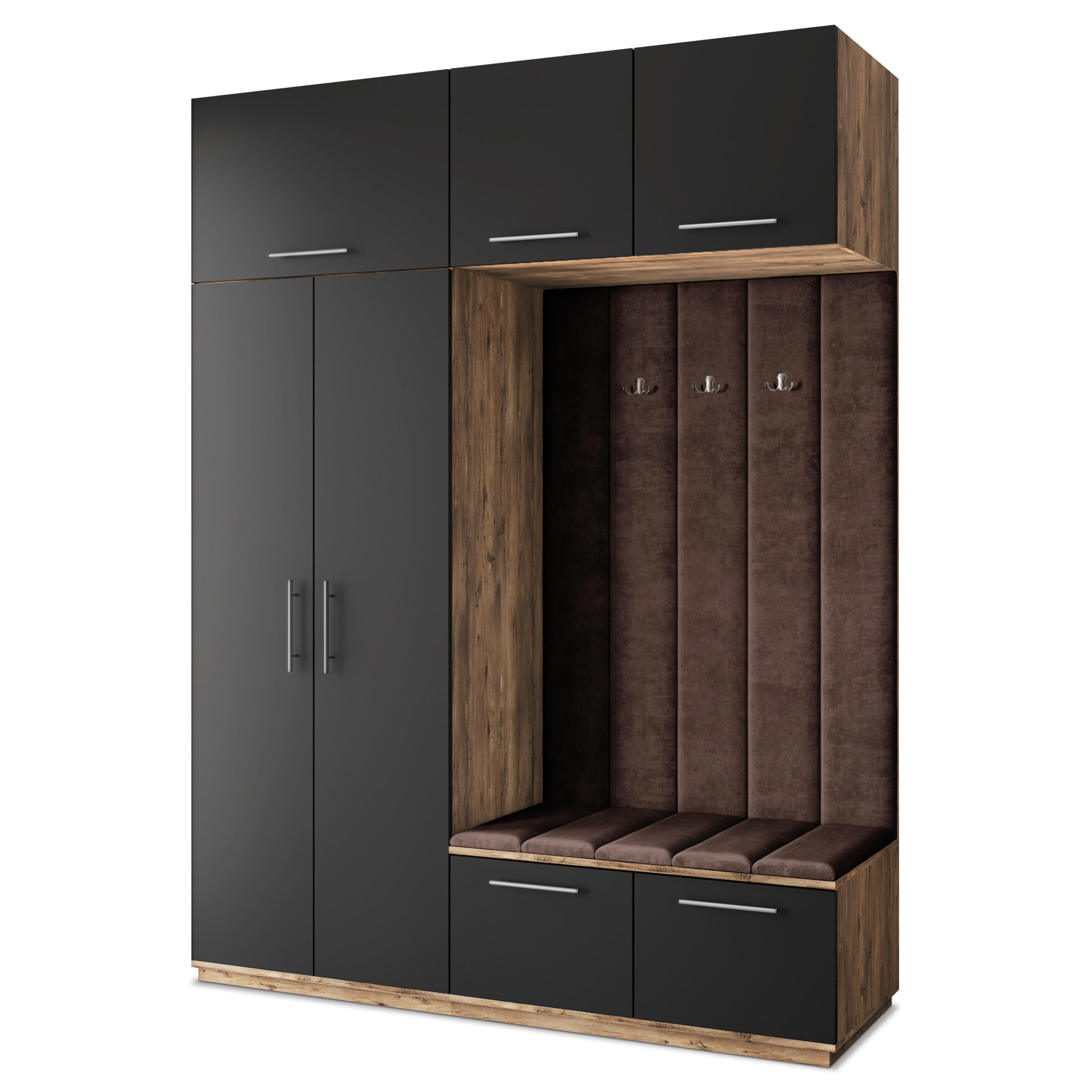 GARDEROBENSCHRANK REMA 180/240/60 cm Modern Garderobe-Set Eiche Lefkas - Eichefarben/Schwarz, Holzwerkstoff (180/240/60cm) - MASSENO