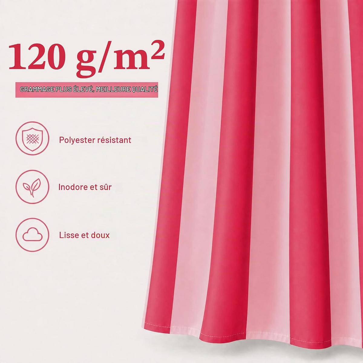 DUSCHVORHANG 180 cm x 180 cm Streifen - Pink, Textil (180/180cm) - Vallsero