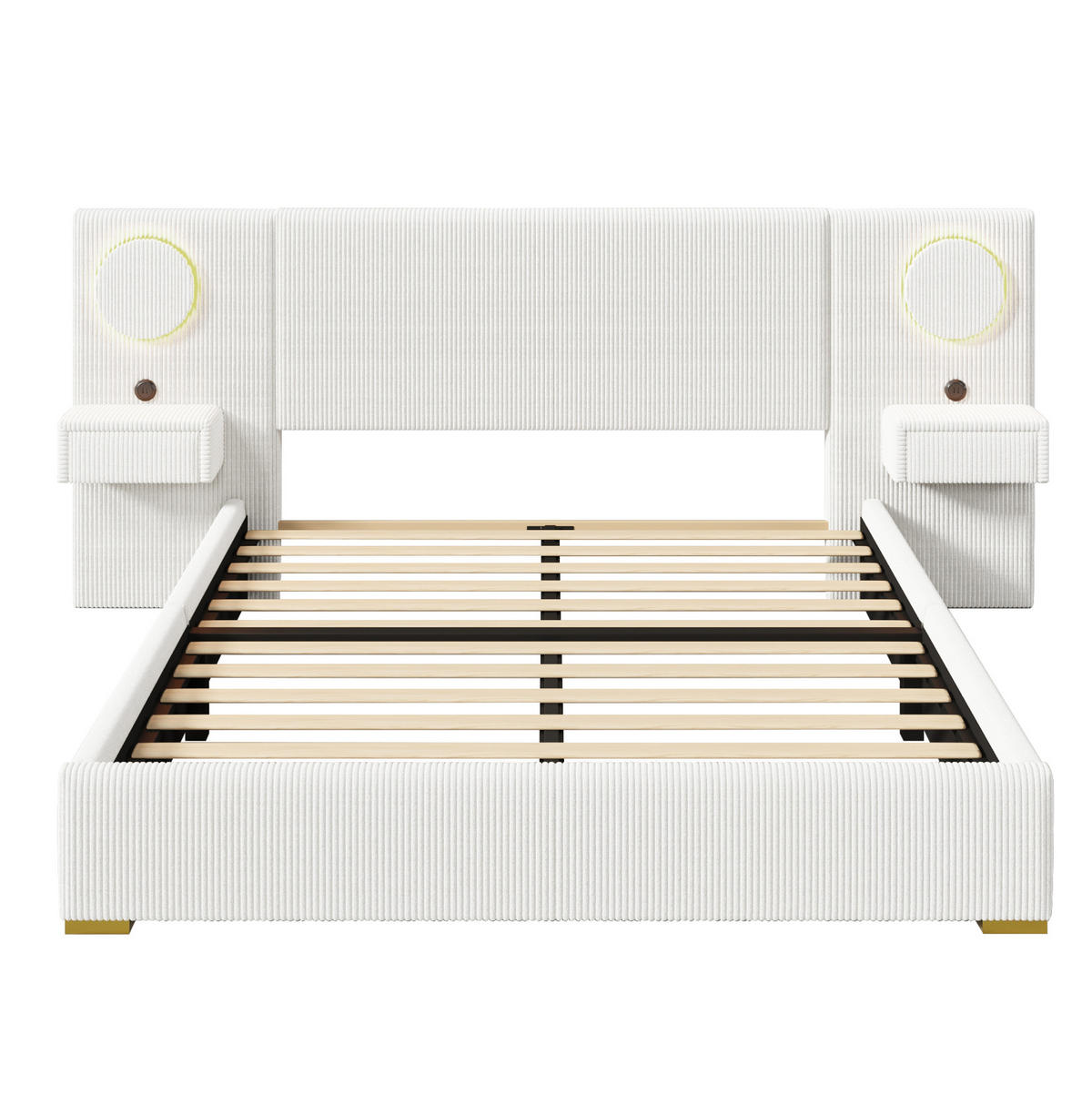 POLSTERBETT 180x200 cm in Beige mit LED-Kopfteil, USB-Anschlüssen und Nachttischen - Beige, Textil (180/200cm) - IVMEU