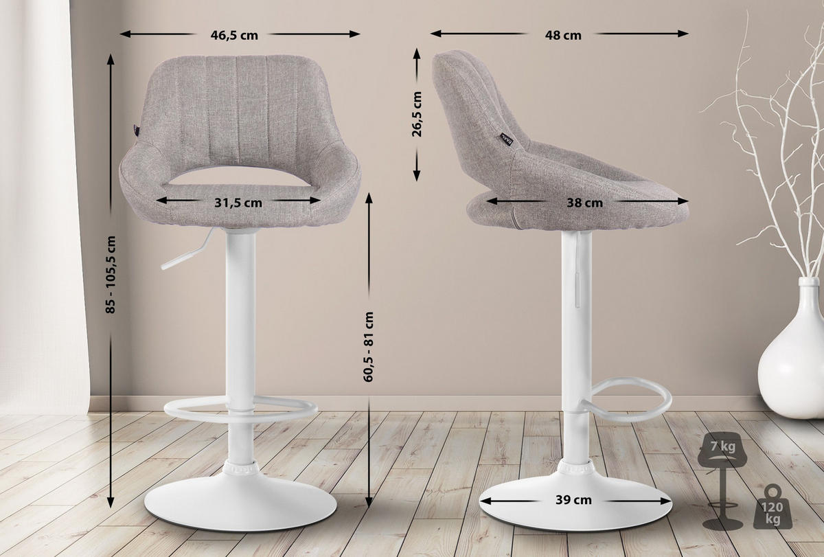 BARHOCKER 2er Set Stoff grau - Grau, Textil (47/85/48cm) - CLP