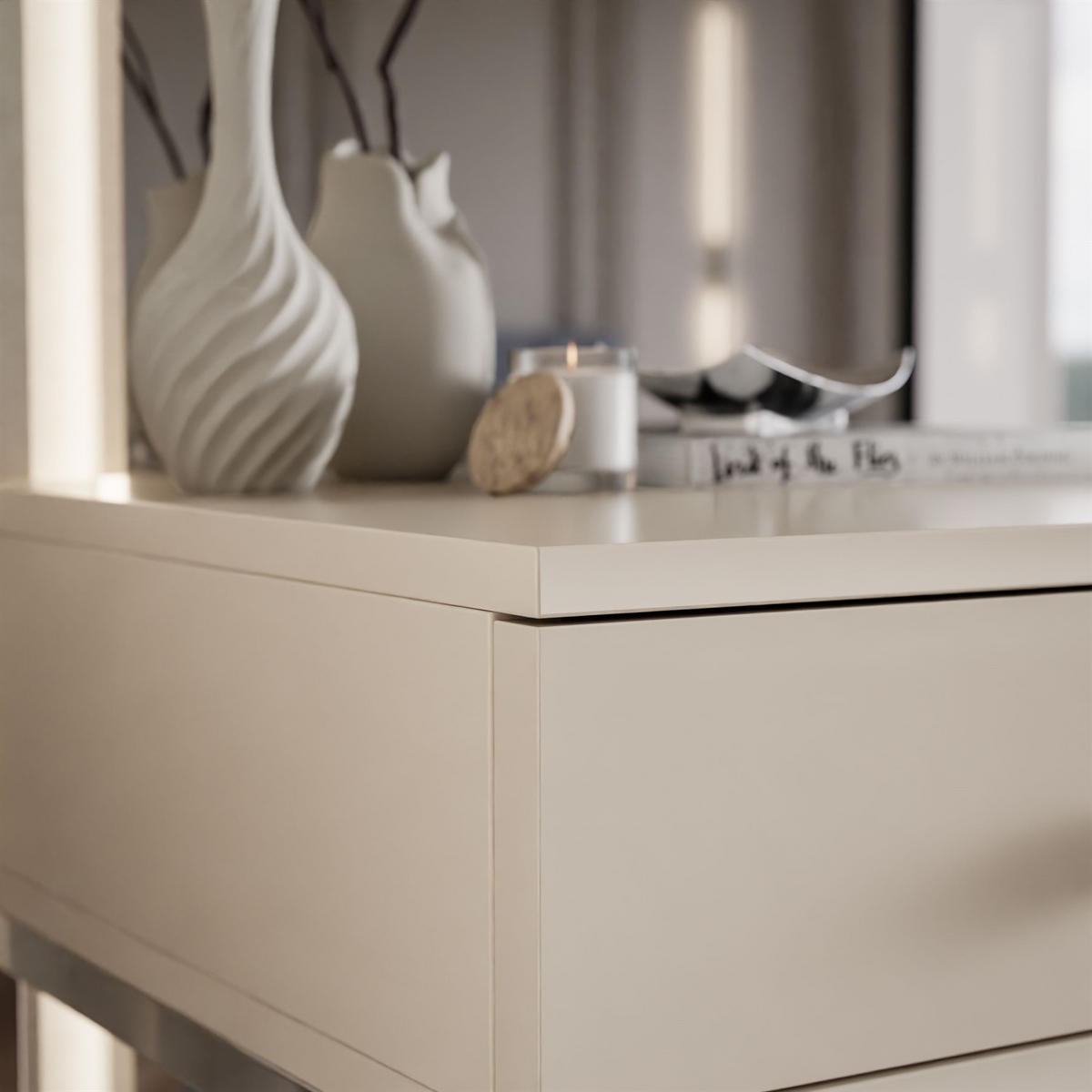 KONSOLE Glamour auf Chromgestell mit Kristallgriff - Kaschmir/Silberfarben, Holzwerkstoff (100/81/42cm) - Lookway