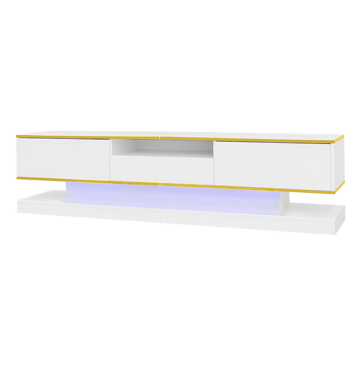 LOWBOARD 180/38/45 cm in Weiß mit Gold aus Holzwerkstoff mit LED-Beleuchtung - Weiß, Holzwerkstoff (38/45/180cm) - OKMYHOME