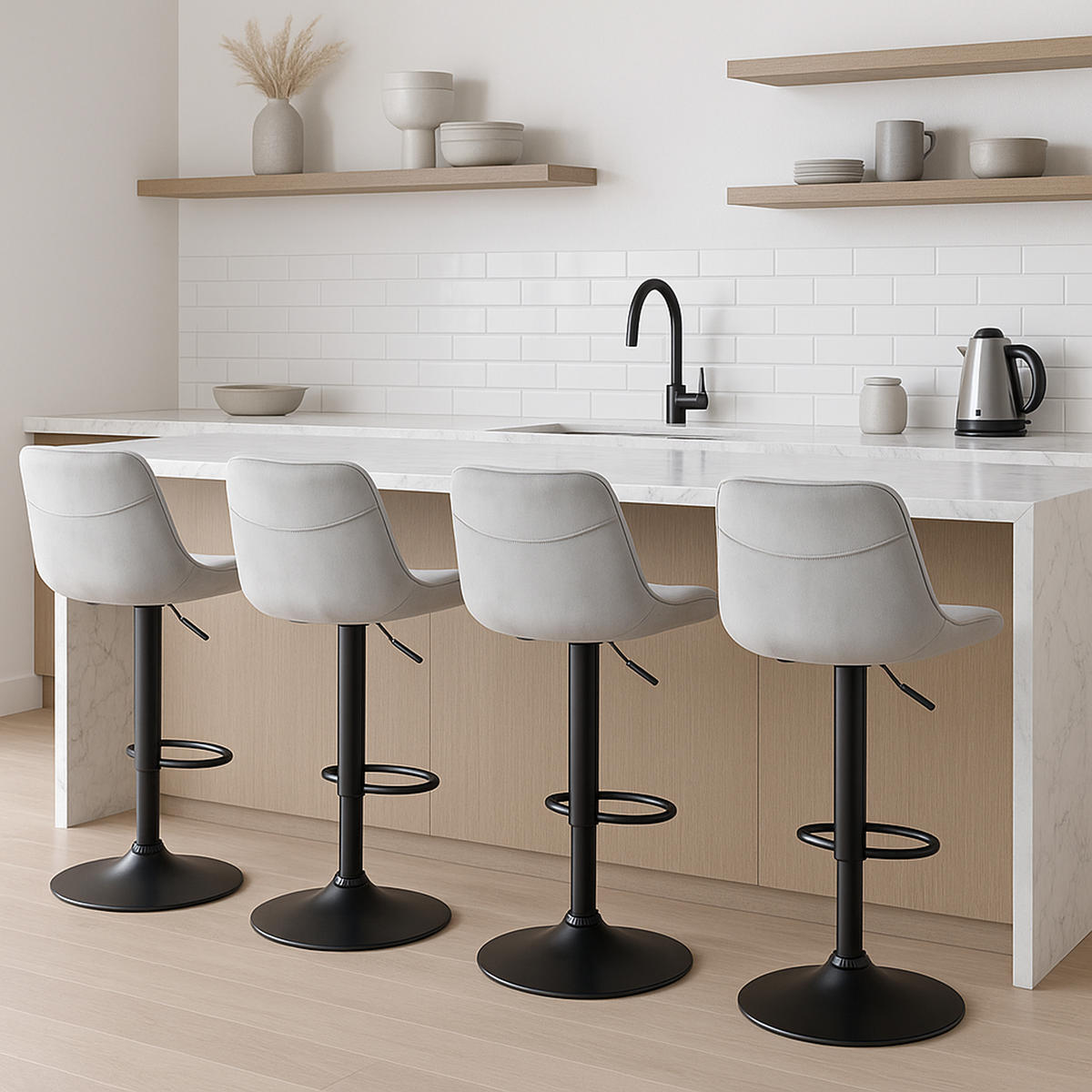 BARHOCKER 2er Set Vulcano Samt schwarz grau - Schwarz/Grau, Textil/Metall (49/106/51cm) - TPFLiving