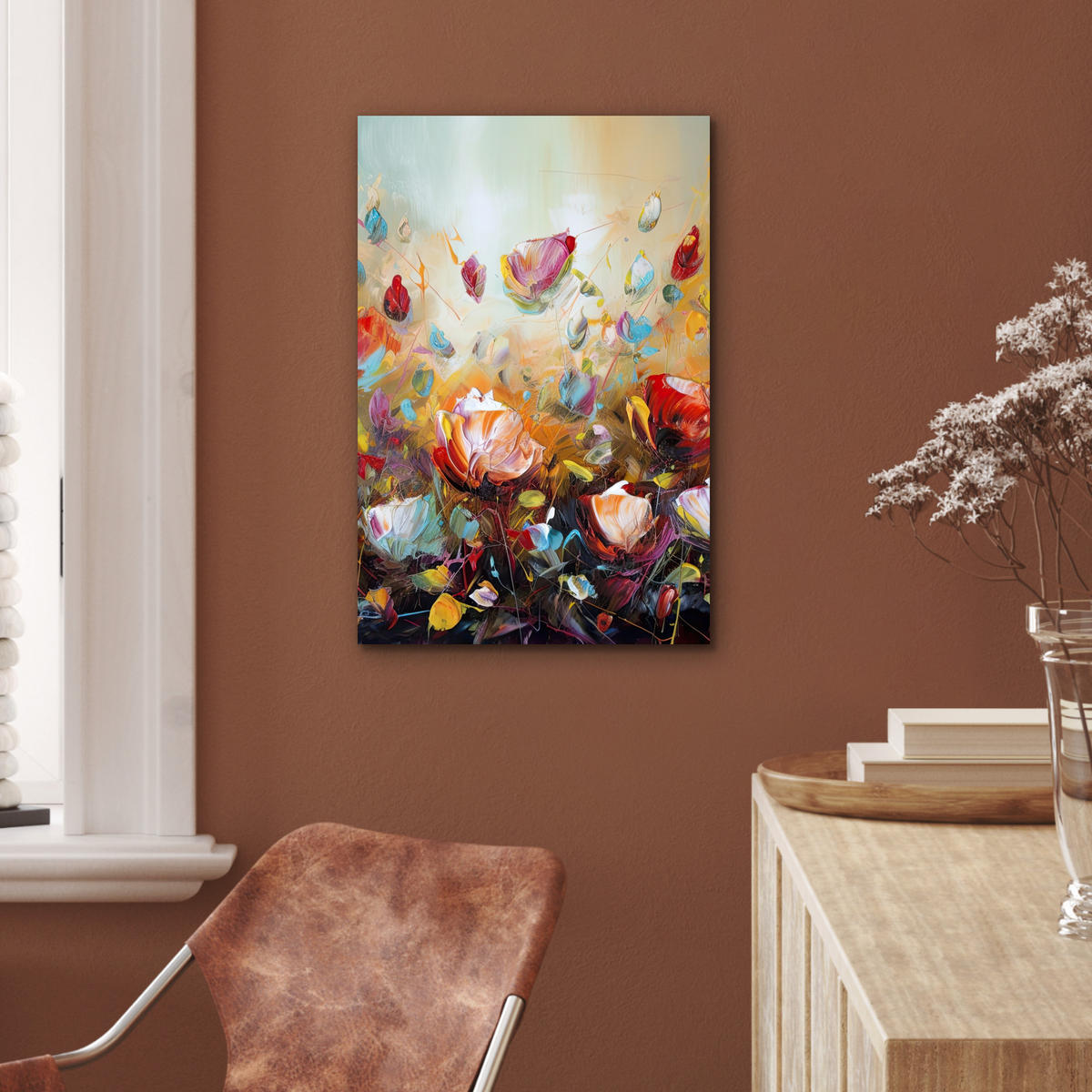 METALLBILD Blumen - Kunst - Natur - Ölgemälde 40x60 cm - Multicolor, Metall (40/60cm) - MuchoWow