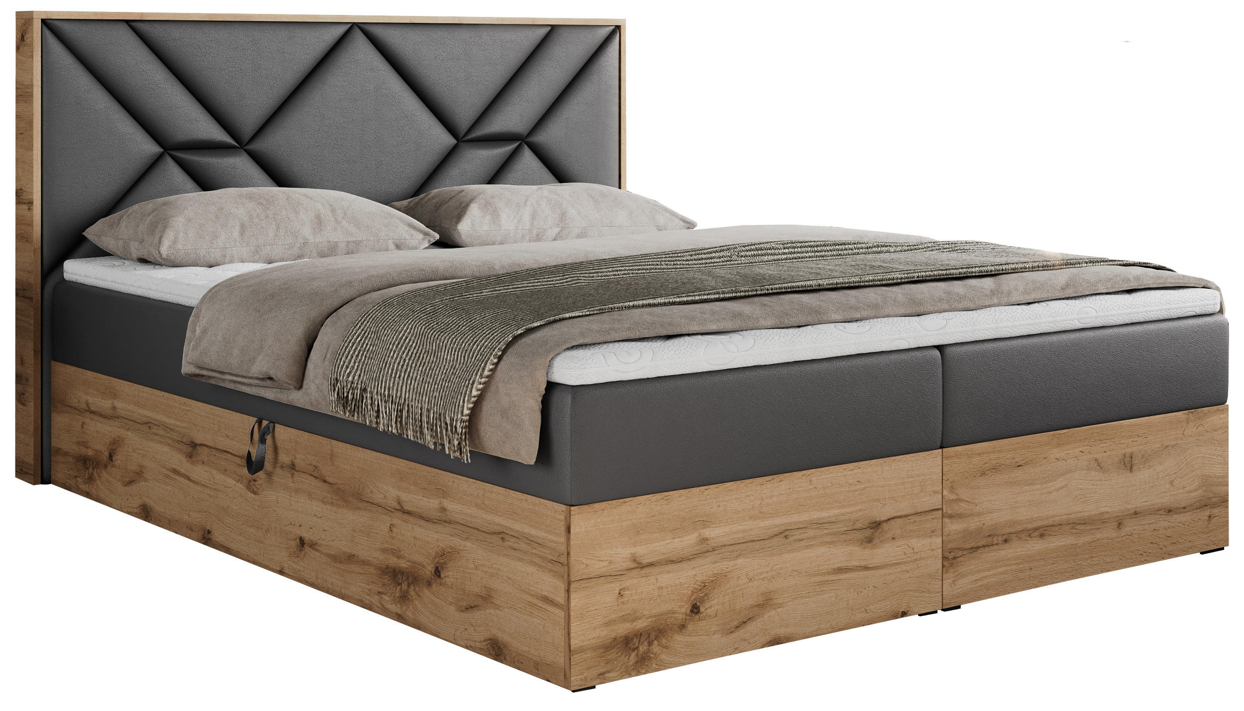 BOXBETT GUNAR - 140/200 Dunkelgrau Kunstleder - H3 - Dunkelgrau, Holz/Textil (140/200cm) - MKS