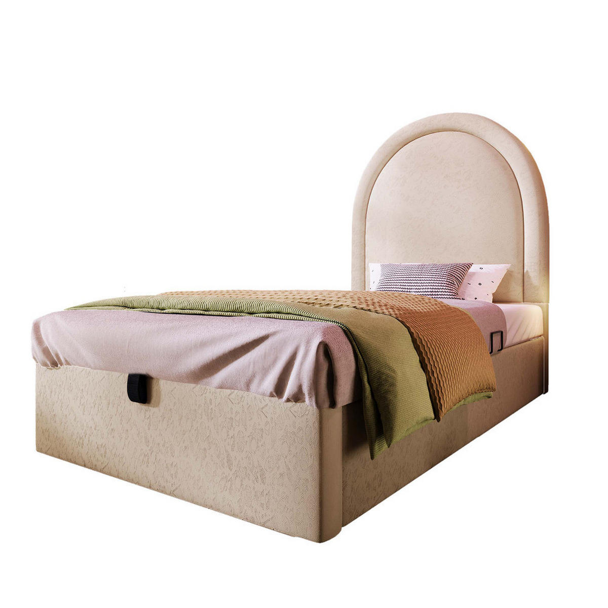 POLSTERBETT 90x200cm Einzelbett Kinderbett Kosmisches Muster PU Beige - Beige, Holz - FLIEKS