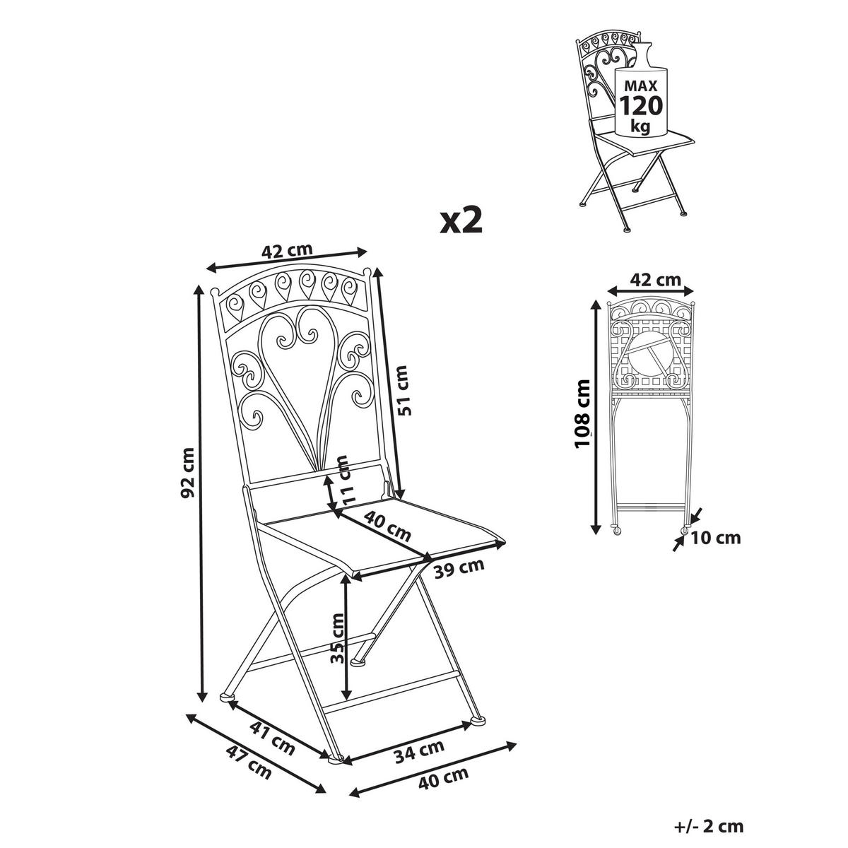 GARTENSTUHL 2er-Set Grau Nurra - Grau, Metall (42/92/47cm) - Beliani