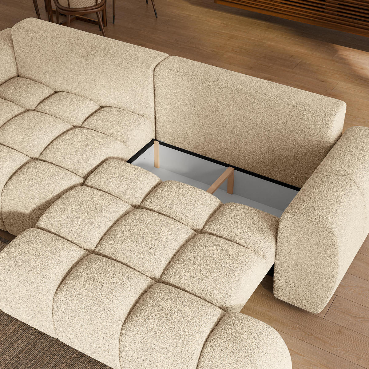 BETTSOFA DAFNE Creme Bucle-Stoff mit Schlaffunktion - Creme, Textil (300/88/113cm) - MASSENO