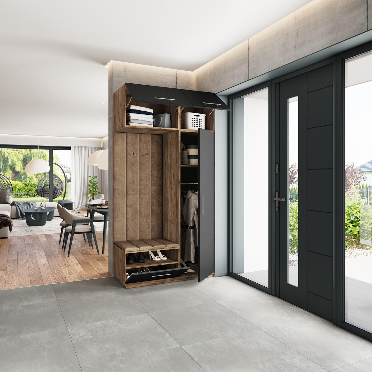 GARDEROBENSCHRANK REMA 120/240/60 cm Modern Garderobe-Set Eiche Lefkas - Eichefarben/Beige, Holzwerkstoff (120/240/60cm) - MASSENO