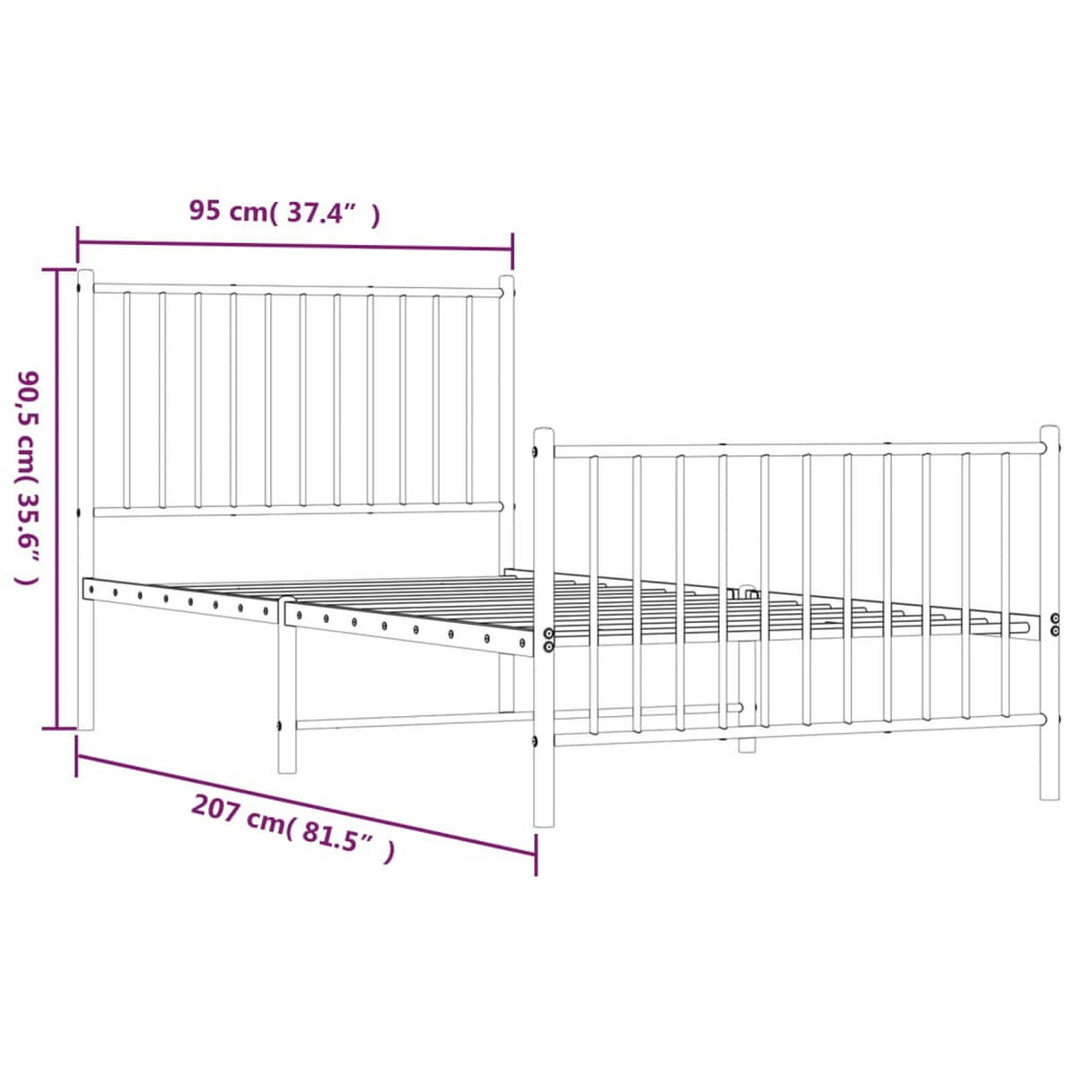 BETTGESTELL Mit Kopf- Und Fussteil Metall Schwarz 90/200 Cm - Schwarz, Metall (90/200cm) - vidaXL