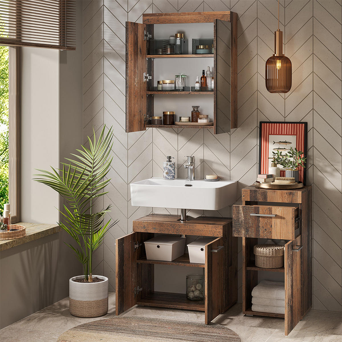 SADA KOUPELNOVÉHO NÁBYTKU Luna Oldstyle 3 díly - hnědá, kompozitní dřevo (60/56/34cm) - Vicco