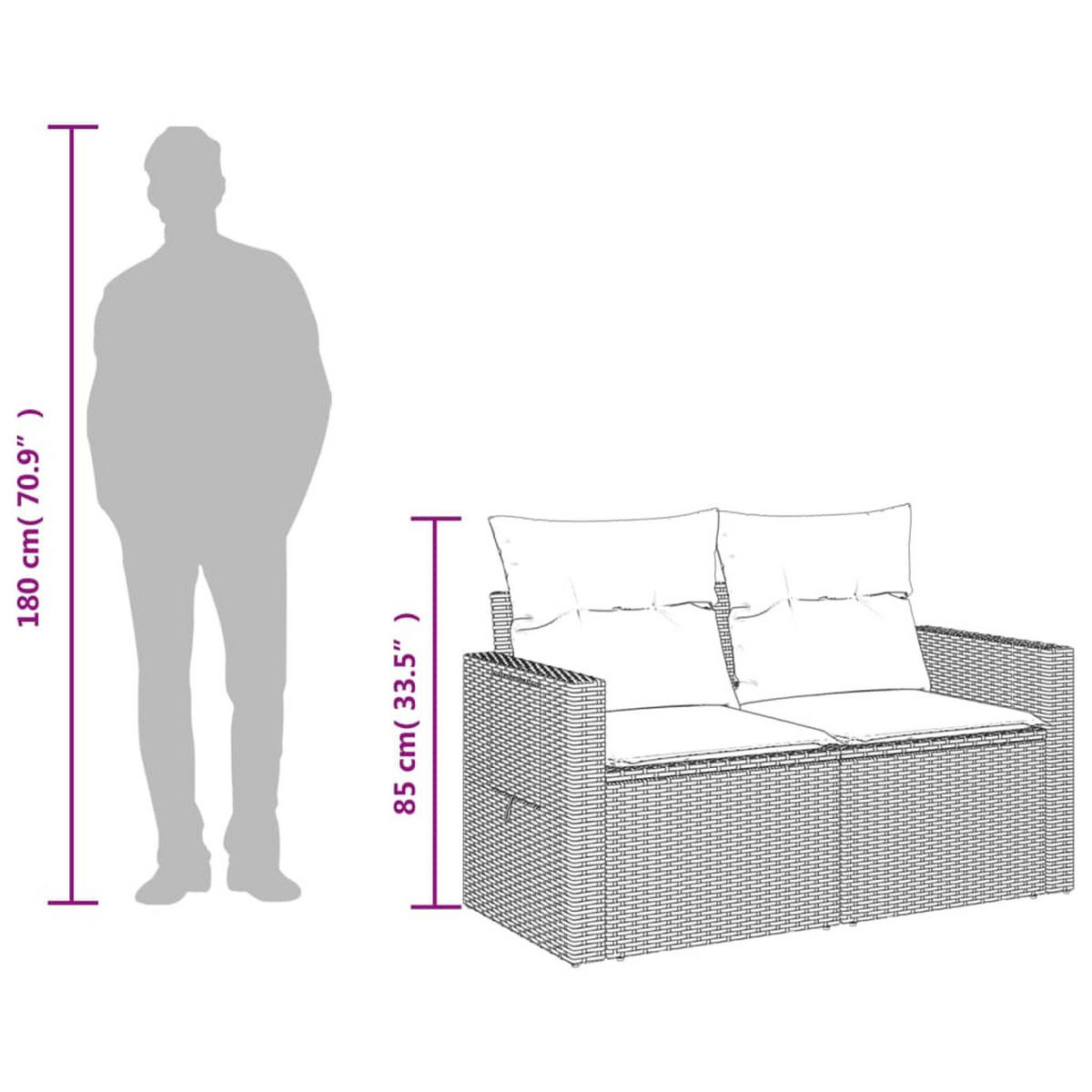 GARTENSOFA 2-Sitzer Mit Kissen Grau Poly Rattan - Grau, Kunststoff (124/69/62cm) - vidaXL