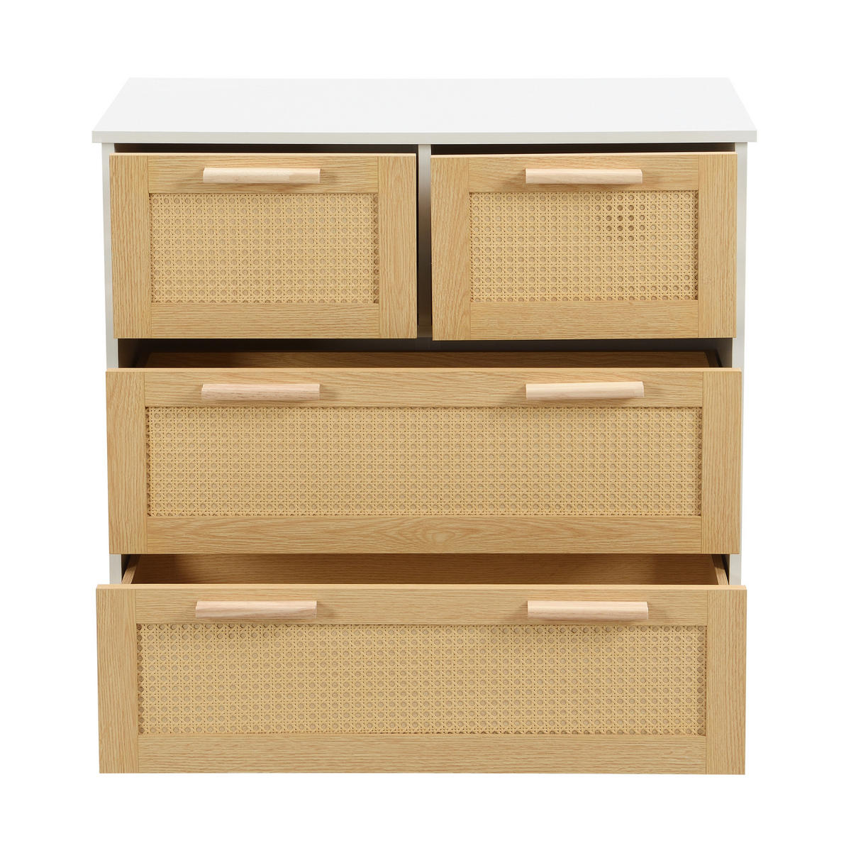 KOMMODE 80/38/80 cm aus MDF mit 4 Schubladen und Rattanfronten Natur/Weiß - Weiß, Holzwerkstoff (80/38/80cm) - Modenvie
