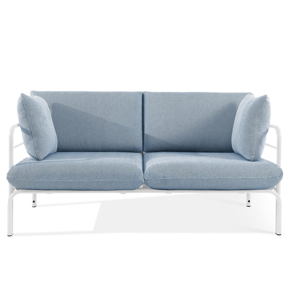 GARTENMÖBELSET RAMBE 4-tlg. 1x Tisch 2x Sessel 1x Sofa 2-Sitzer, mit Kissen, LOFT-STIL, Weiß - Blau/Weiß, Glas/Textil - KONSIMO®
