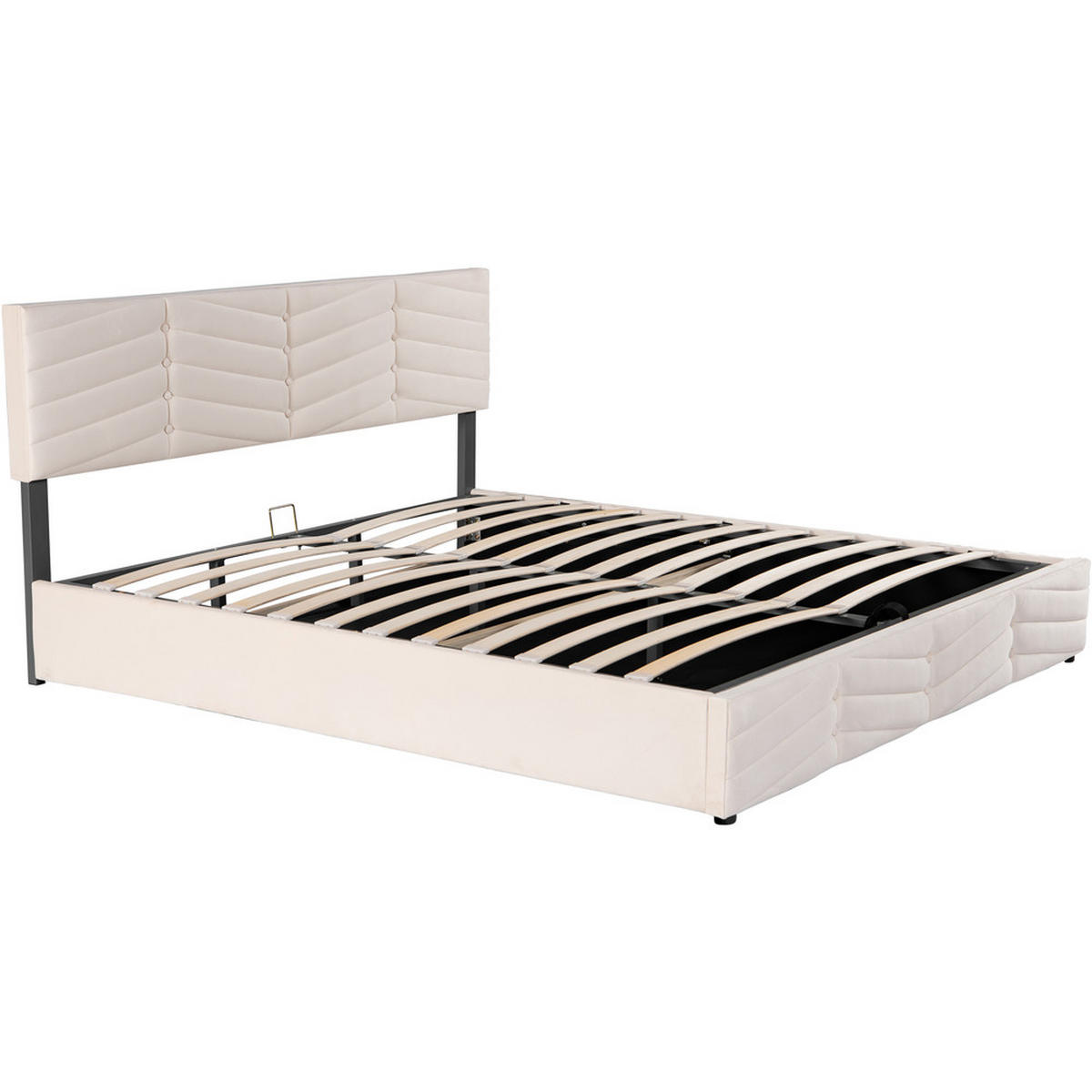 BETT Streifen-Stil Samt 180x200 Beige Hydraulischer Stauraum - Beige, Textil - Raelunyi