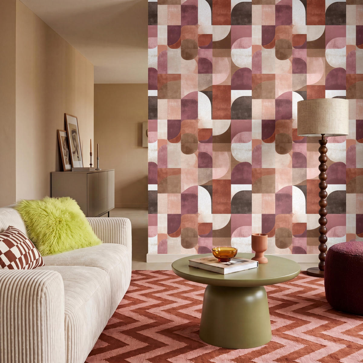 TAPETE - Geometrie - Modern - Retro - 180x200 cm - Multicolor, Papier (180/200cm) - OnlyWow