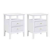 NACHTTISCH 2er-Set 2 Schubladen & 1 Ablage – MDF – Weiß – NIRIVA - Weiß, Holz (48/62/35cm) - Vente-Unique