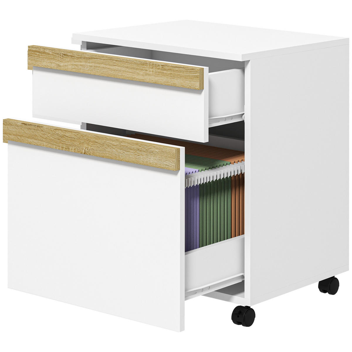 ROLLCONTAINER DE-14502 2 Schubladen mit Sortierer Weiß/Eiche - Weiß, Holzwerkstoff (40/59.5/48cm) - ComfortXL