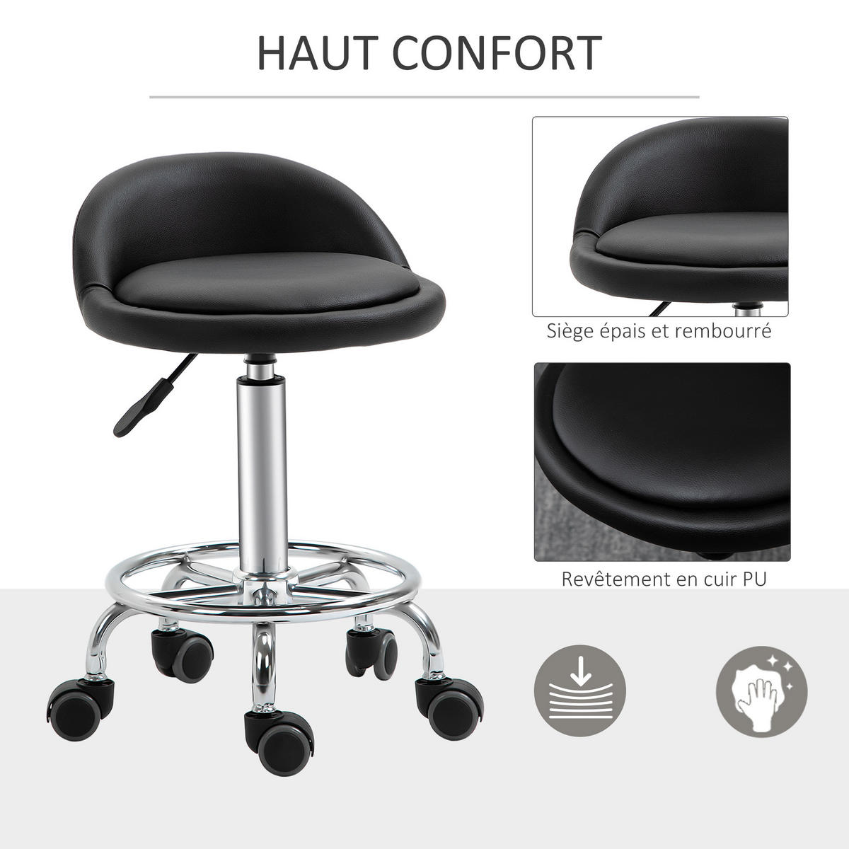 BÜROHOCKER DE-18016 2er-Set, höhenverstellbar Schwarz - Schwarz, Metall (38/72/38cm) - ComfortXL