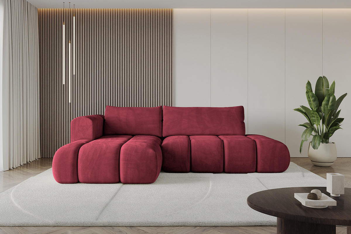 ECKSOFA Ottomane Links CLOUD-L 289x180x40 Bordeaux Velours - Bordeaux, Holzwerkstoff/Kunststoff (180/289cm) - ALTDECOR
