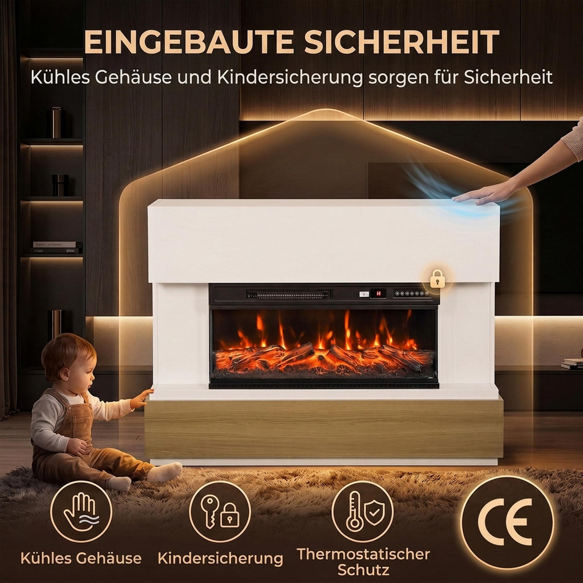 ELEKTROKAMIN Spanplatte Stahl Weiß - Weiß, Holzwerkstoff (31/86/117cm) - HOMCOM